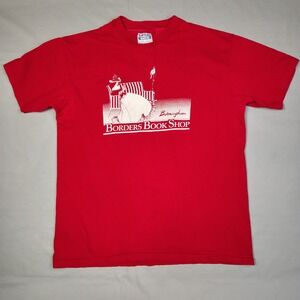 Vintage Borders Book Shop Birmingham T-Shirt Red Single Stitch Hanes Beefy USA
